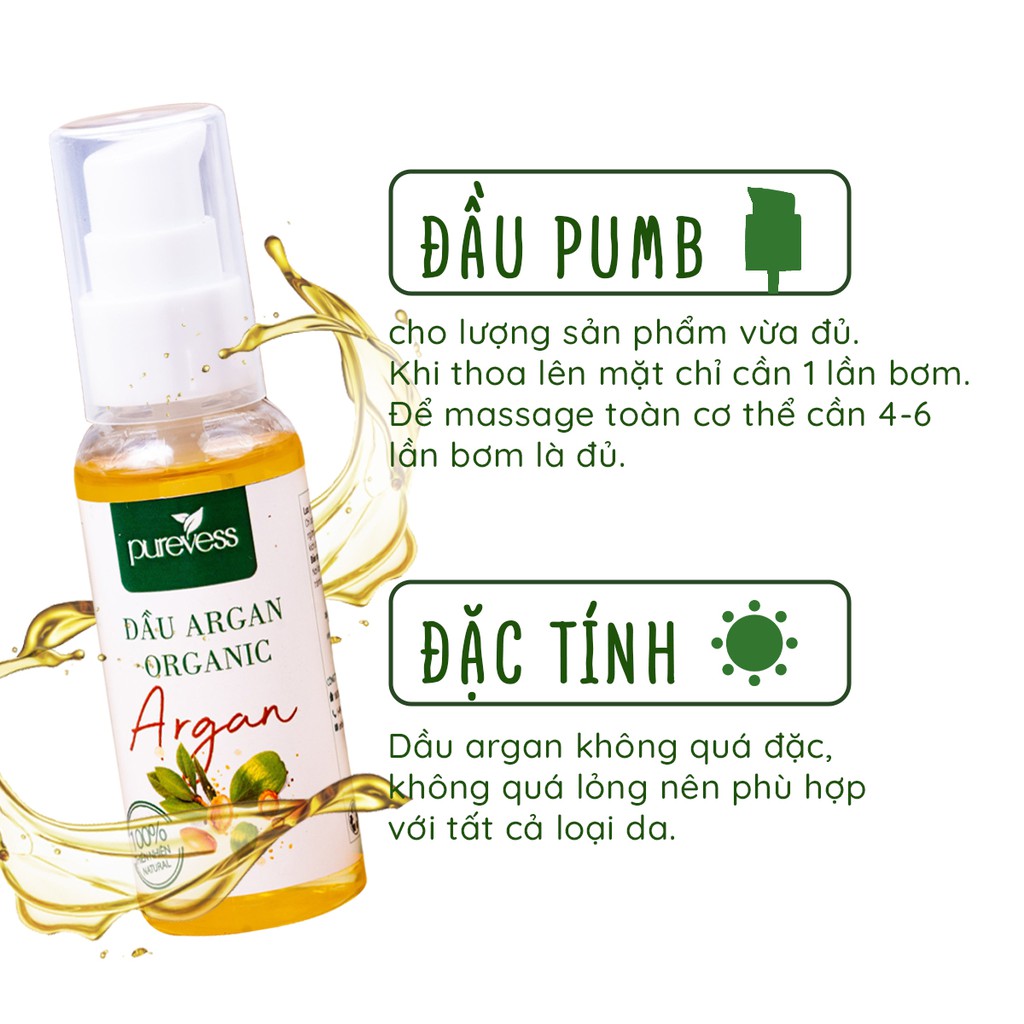 Dầu Argan giúp giảm da khô chống lão hóa giảm nếp nhăn và làm mềm min da PUREVESS 50ml