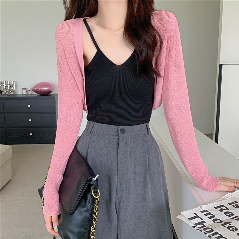 Jiashucheng Áo Khoác Cardigan Dệt Kim Mỏng Nhẹ Tay Dài Chống Nắng Trong Suốt Thời Trang Mùa Hè Cho Nữ