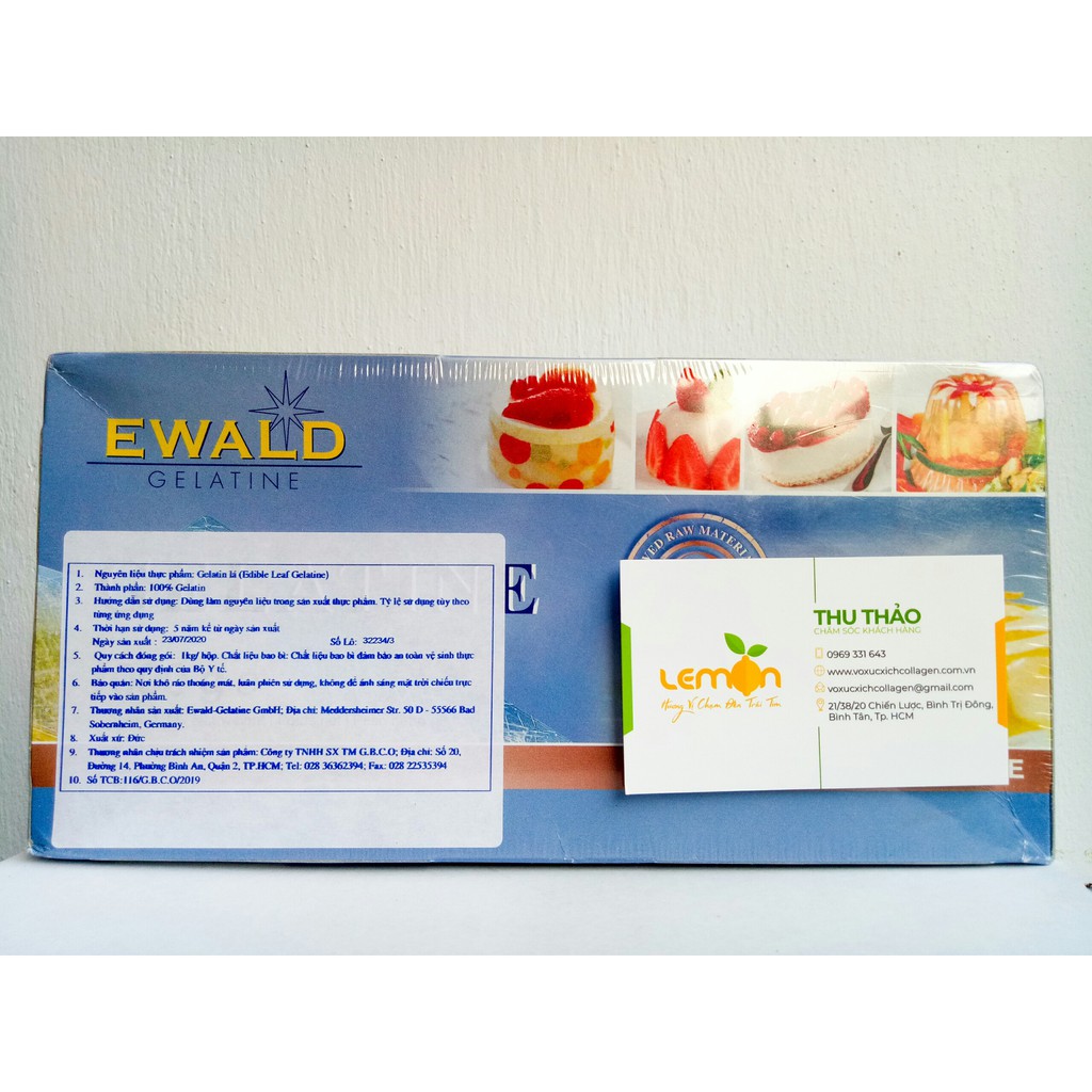 Hộp 1kg Gelatine lá Ewald Đức (3.4g/lá)