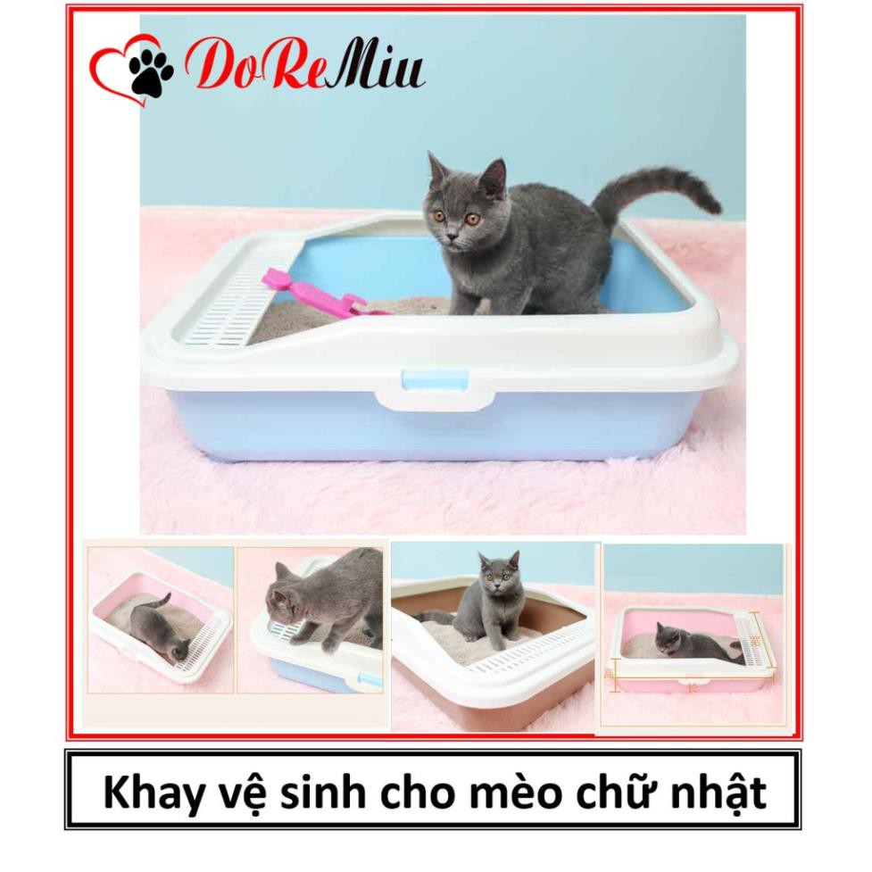 STHA - Khay vệ sinh mèo chữ nhật NHỎ khay đựng cát vệ sinh cho mèo bé &lt;4kg  kèm xẻng xúc cát vệ sinh mèo