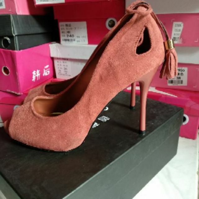 Giày cao gót hở mũi da lộn 9cm