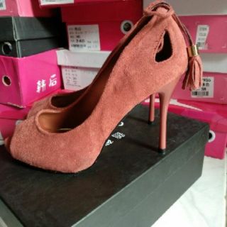 Giày cao gót hở mũi da lộn 9cm