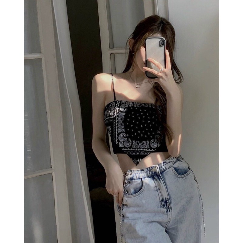 Áo crop thổ cẩm H3326 (hình thật trên sàn)
