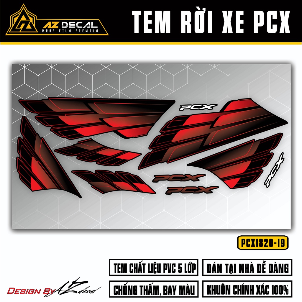 Tem Chế Dán Xe PCX Thiết Kế Đôi Cánh | PCX-19 | Decal Rời Dán Xe PCX 125 160 150 Chống Nước, Bền Màu