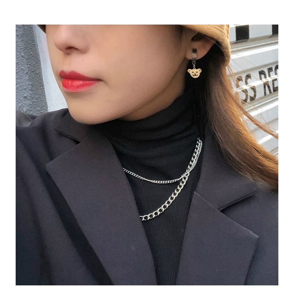 Khuyên Tai Hình Tròn Họa Tiết Gấu Phong Cách Hiphop Thời Trang