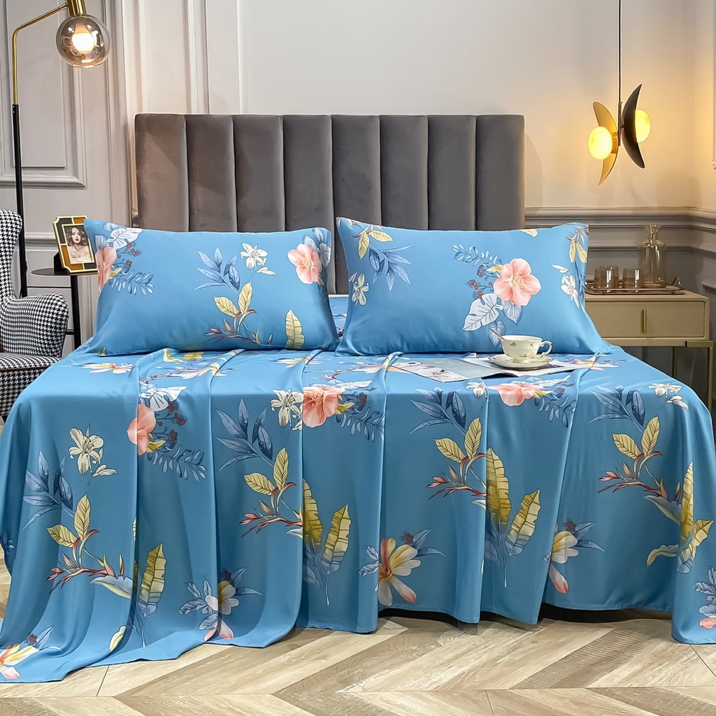 Ga giường và vỏ gối lụa 60s nhâp khẩu cao cấp, Ga gối lụa mềm mịn thoáng mát không nhăn đầy đủ kích thước