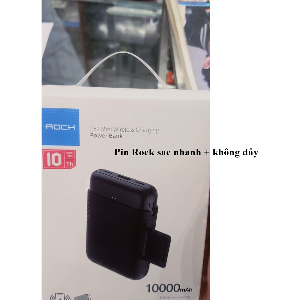 (Chính hãng Rock)Pin sạc dự phòng P51 mini QC3.0 kiêm sạc không dây nhanh kèm bọc silicon dung lượng 10k