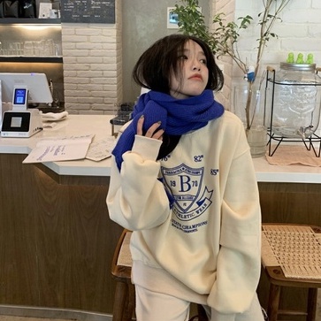 Áo sweater ZHELIHANGFEI tay dài dáng rộng in họa tiết dễ phối đồ phong cách Mỹ thời trang cho nữ