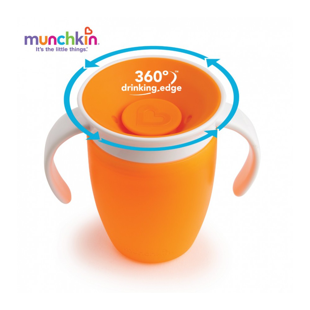 Cốc tập uống Munchkin 360 độ nhỏ (Nhựa PP và nhựa mềm an toàn-USA) Màu sắc Xanh lơ/Xanh lá/Cam/Hồng 207ml