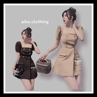 Đầm cổ vuông 2 hàng nút, đầm nữ, đầm chữ A