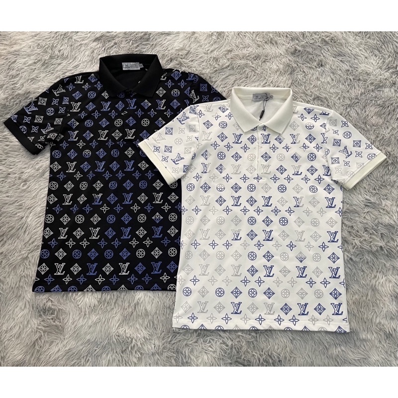 Áo polo LV có hoạ tiết phối logo thời trang nam, Áo cộc tay có cổ phong cách hàn quốc btshop từ 45 đến 75 kg