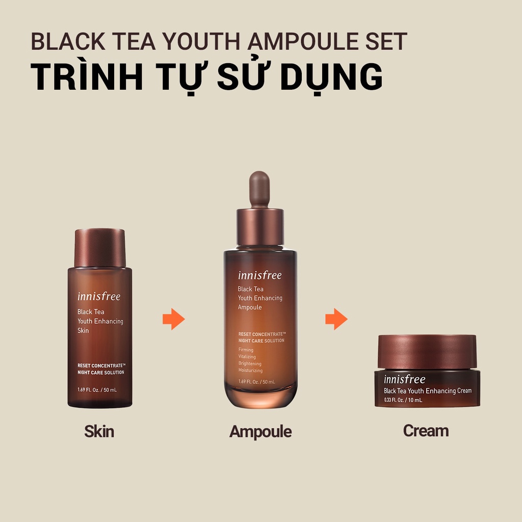 Bộ phục hồi da chuyên sâu và ngăn ngừa lão hóa trà đen innisfree Black Tea Youth Ampoule Set