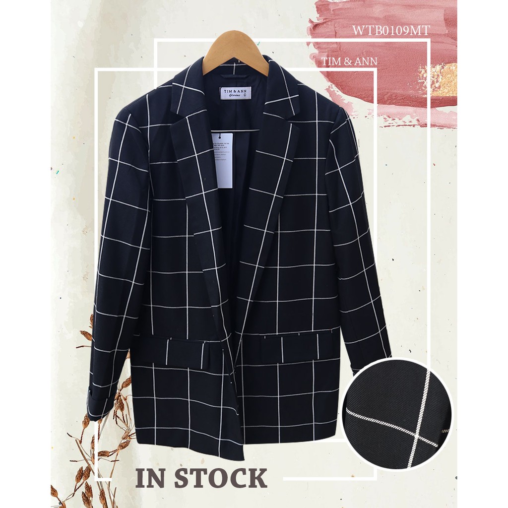 Áo Blazer Nữ 2 Lớp Dáng Suông - Sọc Trắng Đen 0103BW - Thời Trang Nữ Tim & Ann