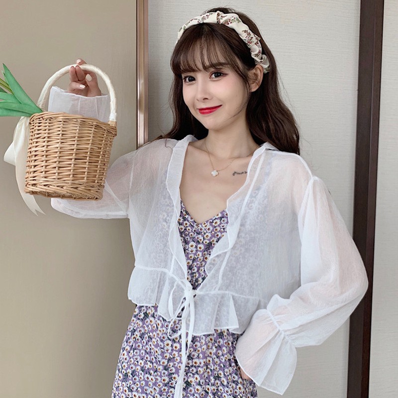 [CÓ SẴN] Áo Khoác Voan Trắng Viền Bèo Ulzzang Trắng mỏng | BigBuy360 - bigbuy360.vn