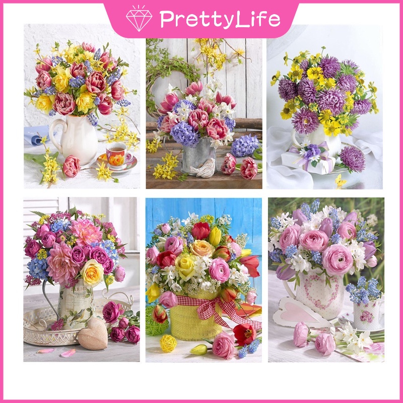 Bộ Tranh Đính Đá 5d Họa Tiết Giỏ Hoa Độc Đáo Diy 40x50cm