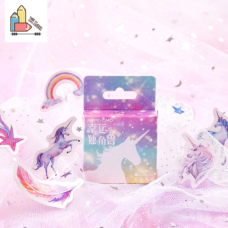 Set 46 Tờ Hình Dán Kỳ Lân May Mắn Trang Trí Sổ Tay DIY