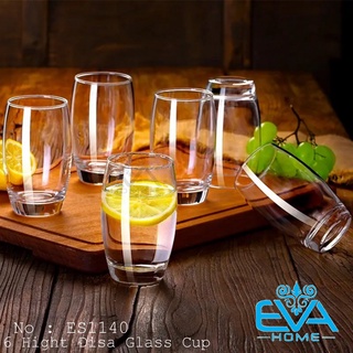 Bộ 6 ly thuỷ tinh bầu tròn cao chịu nhiệt deli 390ml hight disa glass cup es1140