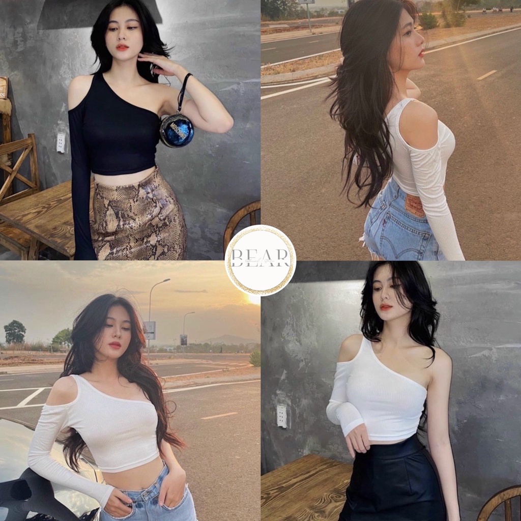 Áo croptop kiểu nữ 1 tay khoét vai lệch vai tay dài kiểu mới siêu đẹp style sexy - AK0010 | bear.story