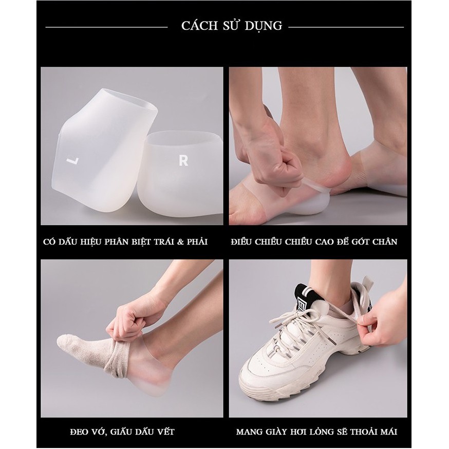 Cặp đệm gót chân tăng 3cm chiều cao silicon chống trượt