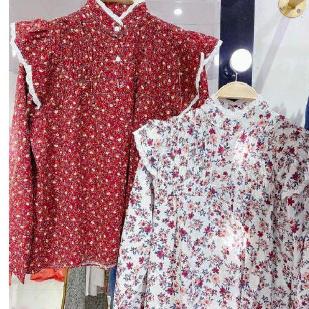 Áo Kiểu Dài Tay Dáng BabyDoll Hoa Nhí Xinh Xắn