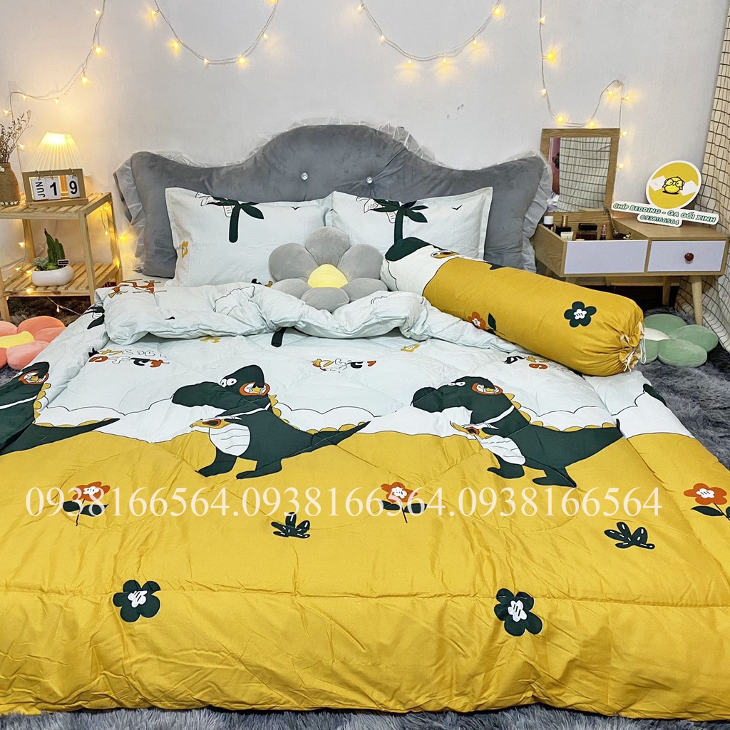 TRỌN BỘ COTTON POLY 5 MÓN CHĂN PHAO DÀY DẶN HÀNG VN KHỦNG LONG XANH - ĐỦ KÍCH THƯỚC