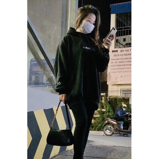 Hodie saidboiz signature zipper(mũ hai lớp thêu logo tay ngực) local brand basic sadboy sad cry unisex BLACK cotton