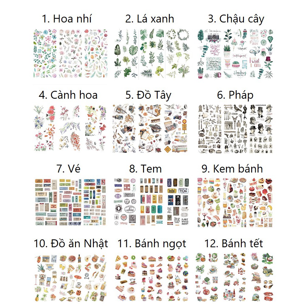 Set 3 tờ washi sticker trang trí planner SS008