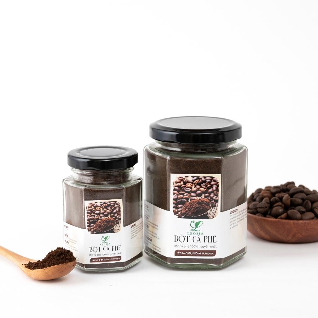 Bột Cà Phê hữu cơ Leosia nguyên chất 140g dưỡng trắng da, tẩy da chết và ngăn ngừa mụn