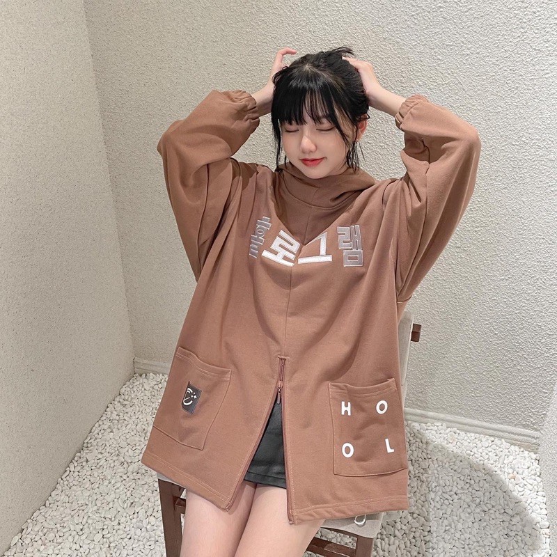 Hoodie 1/2 zip -Nâu (Tặng túi tote Hologram) | BigBuy360 - bigbuy360.vn