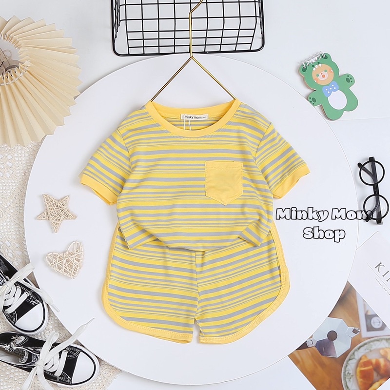 Bộ Cộc Tay Thun Lạnh Sọc Visco Minky Mom Cho Be Trai Bé Gái ( 8-28kg) - Minkymomshop Ms021