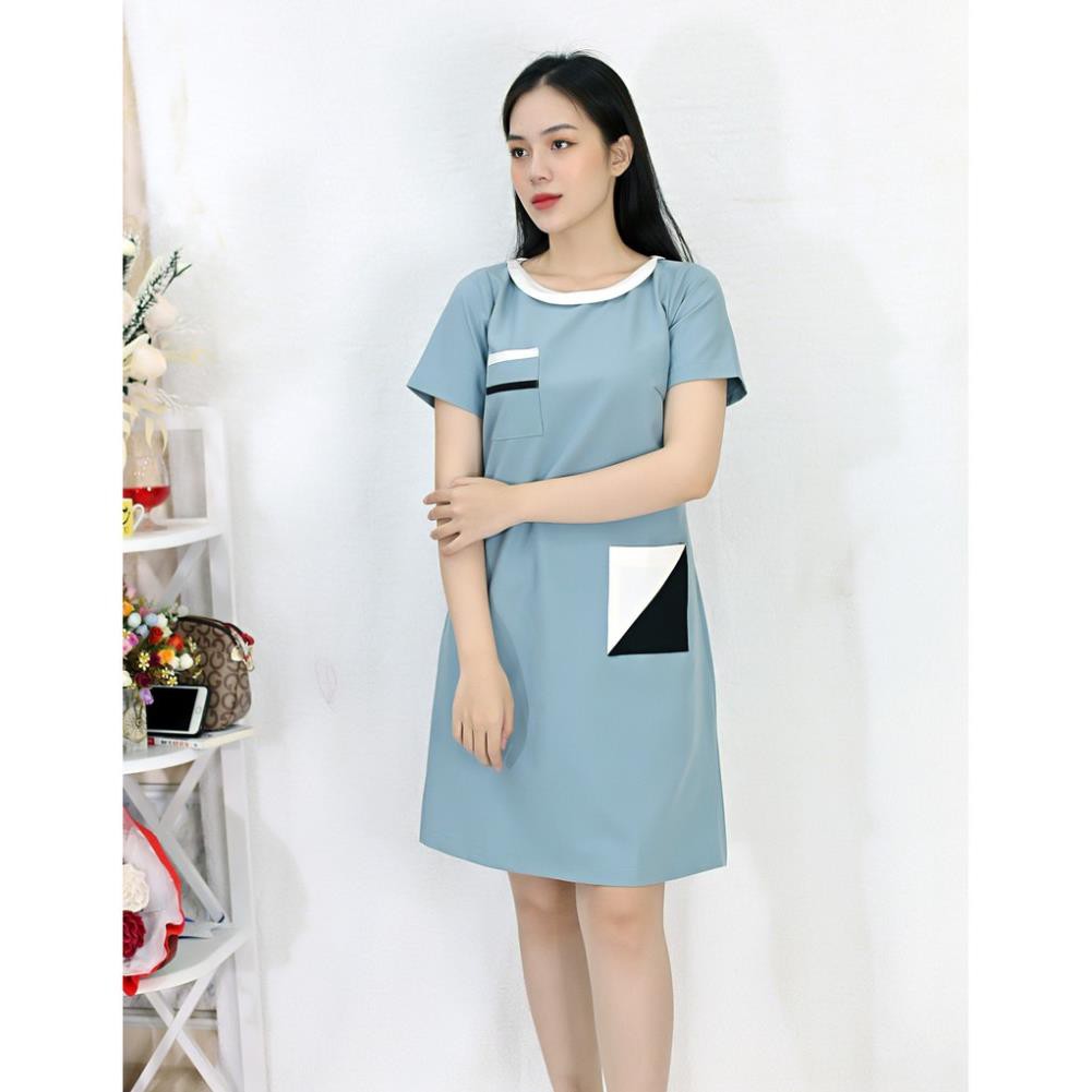 Đầm DÁNG SUÔNG MÀU XÁM XANH PHA TÚI CỰC KỲ DỄ THƯƠNG - VẢI COTTON LẠNH cao cấp co dãn đứng phom, đường may siêu đẹp new