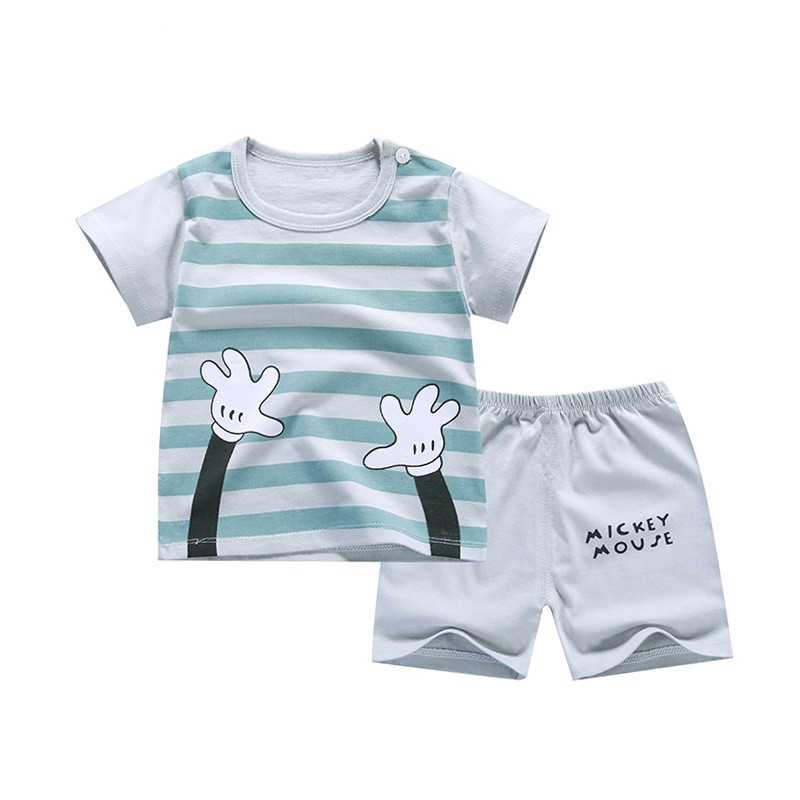 Bộ Áo Thun Ngắn Tay In Hoạt Hình + Quần Short Thời Trang Mùa Hè Cho Bé