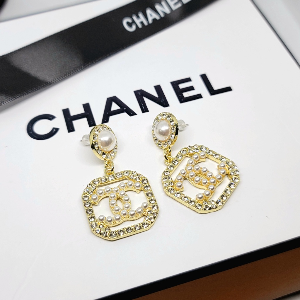 Bông tai nữ thương hiệu CC Cha.nel ngọc trai nhân tạo thả dài sang chảnh TB466