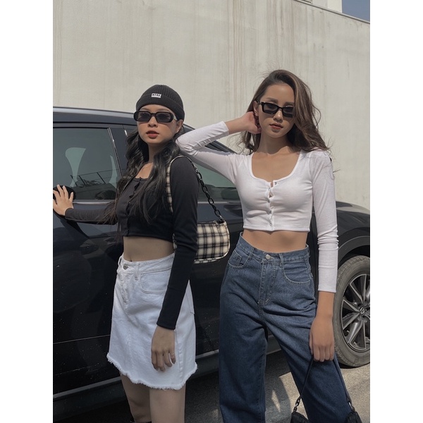 Áo cúc bấm dài tay len tăm | BigBuy360 - bigbuy360.vn