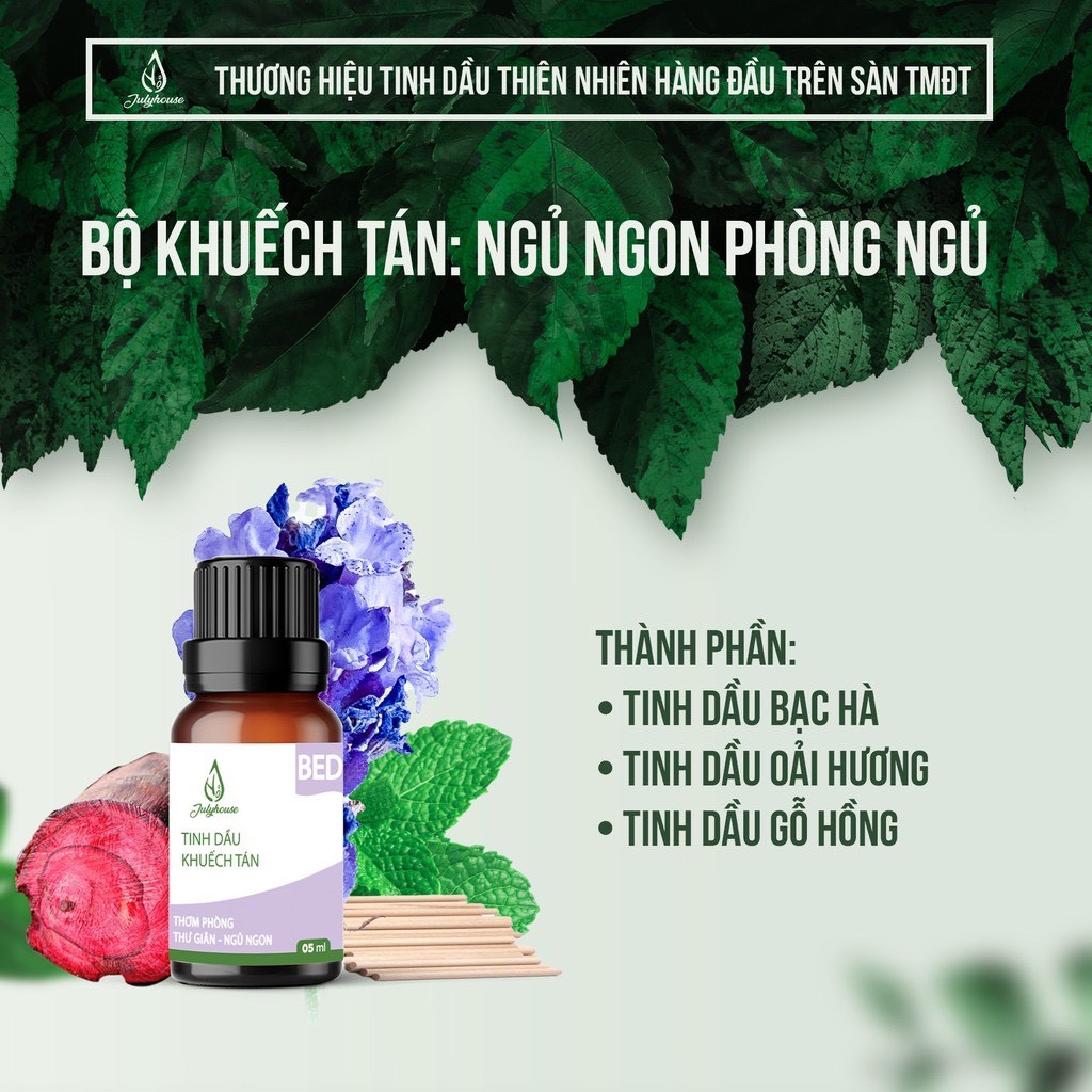 Tinh dầu thiên nhiên khuếch tán từ bạc hà, oải hương Julyhouse 5ml khử mùi cho phòng ngủ giúp thư giãn và ngủ ngon