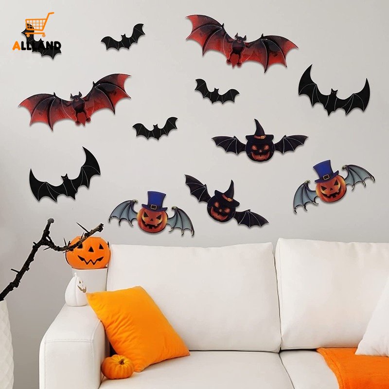 Set 12 Sticker Dán Tường / Cửa Sổ Chống Thấm Nước Họa Tiết Halloween 3D Độc Đáo