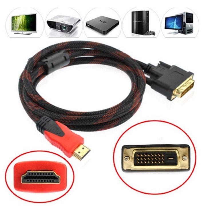 Cáp chuyển đổi HDMI sang DVI-D 24+1 vỏ lưới chống nhiễu 1,5M dùng kết nối máy tính bàn  với Tivi, Máy chiếu...