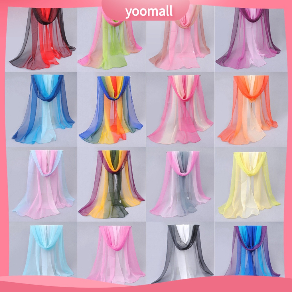 Yomall♡ Khăn Choàng Chiffon Dài Màu Gradient Mềm Mại Thời Trang Đi Biển Cho Nữ