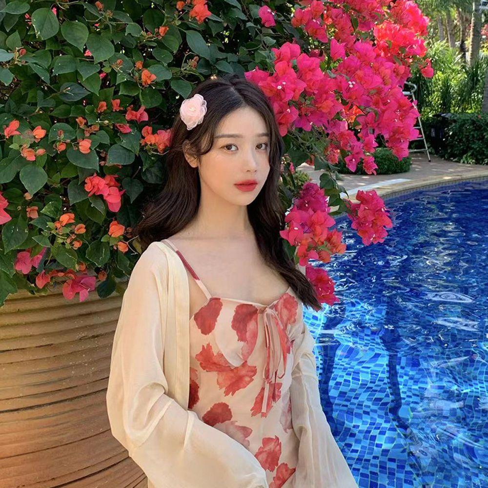 Kẹp Tóc Hình Hoa Trà Phối Ren Màu Ngà Phong Cách Cổ Điển Thời Trang Cho Nữ