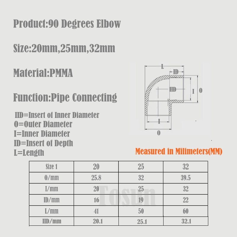 Set 2 đầu nối ống nước bể cá 90 độ 20mm 25mm 32mm thông dụng
