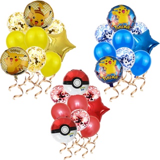Set 9 bong bóng lá nôm và latex hình pikachu đính kim sa lấp lánh trang trí tiệc sinh nhật cho bé