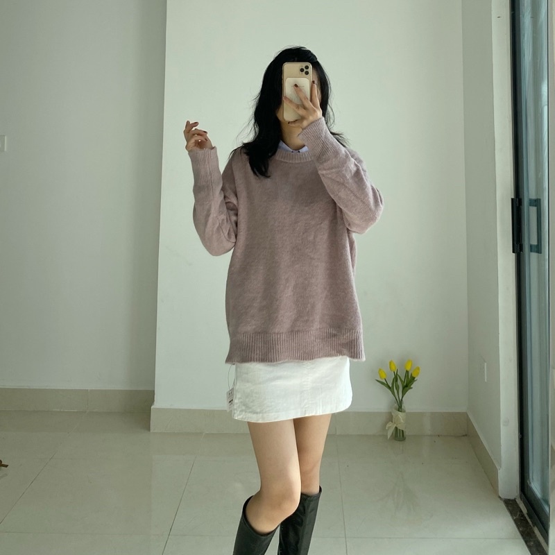 Áo Len trơn cổ tròn Freesize mềm mịn hàng Quảng Châu ẢNH THẬT LU CHỤP _ HÀNG CÓ SẴN