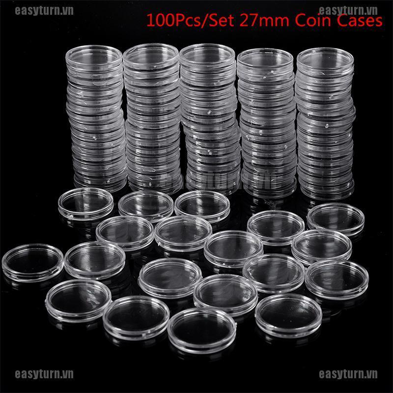 EASTN 100Pcs 27mm Coin Holder Capsule Storage Case Display Box Round Display Cases