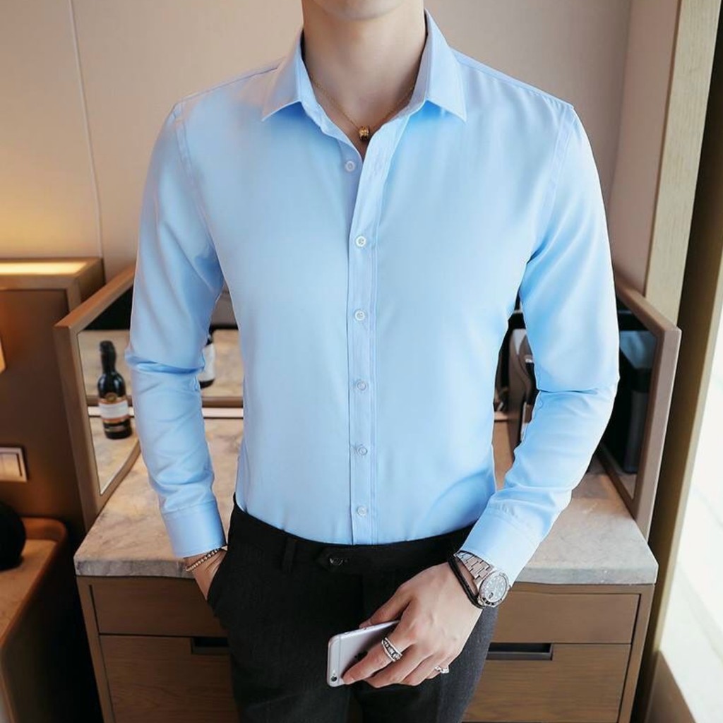 [Mã FAMAYMA2 giảm 10K đơn 50K] Áo Sơ Mi Nam Dài Tay Dáng Ôm Sơ Cổ Bẻ Vải Lụa Thái Chống Nhăn Chống Xù | BigBuy360 - bigbuy360.vn