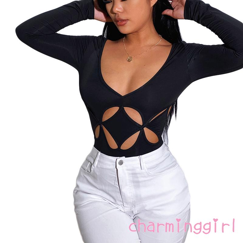 Bộ Áo Liền Quần Tay Dài Cổ Chữ V Màu Trơn Thời Trang Dành Cho Nữ | BigBuy360 - bigbuy360.vn
