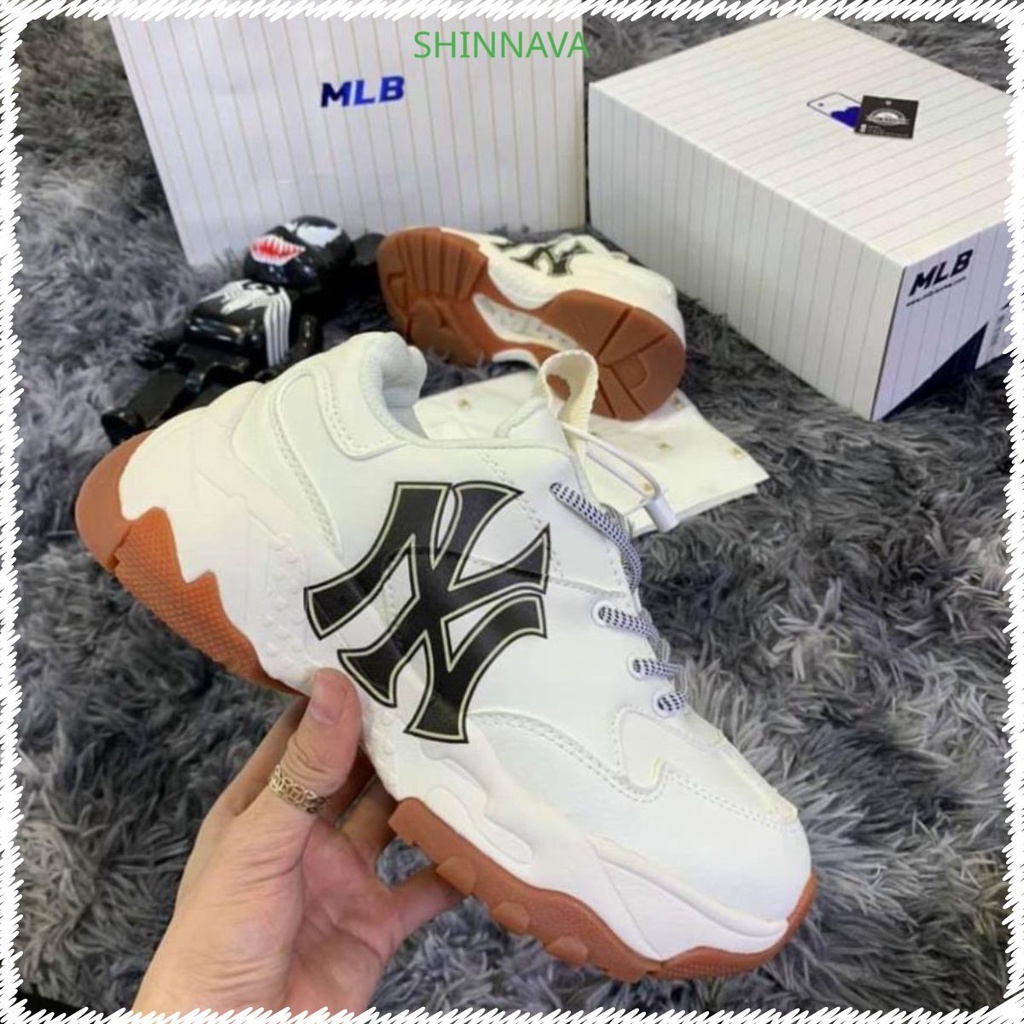 Giày_mlb NY, giày thể thao NY đế nâu ny chữ đen nam nữ tăng chiều cao, full size, hộp bill