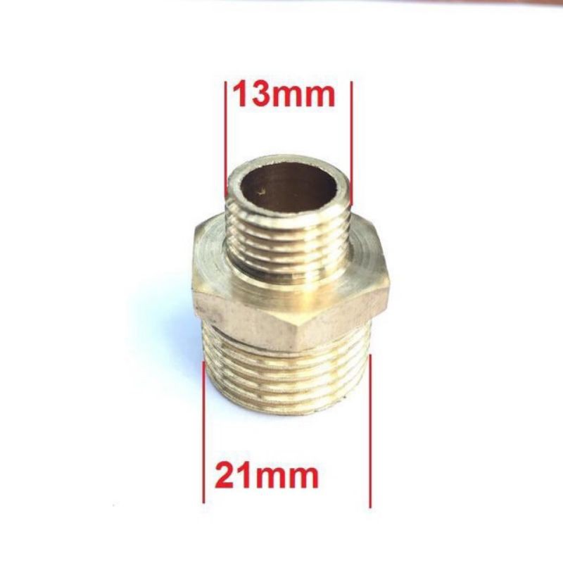 kép đồng  chân ren 21 và 1 đầu chân ren 13mm -  đồng thau