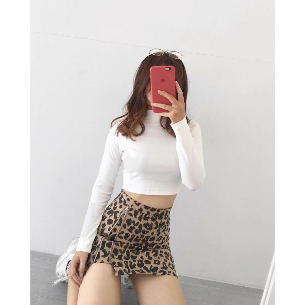 HÀNG ĐẸP CO GIÃN TÔT Áo thun tay dài cổ lọ cao croptop body cao trên rốn . .