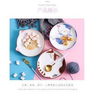 Dĩa mèo tròn nổi vẽ tay