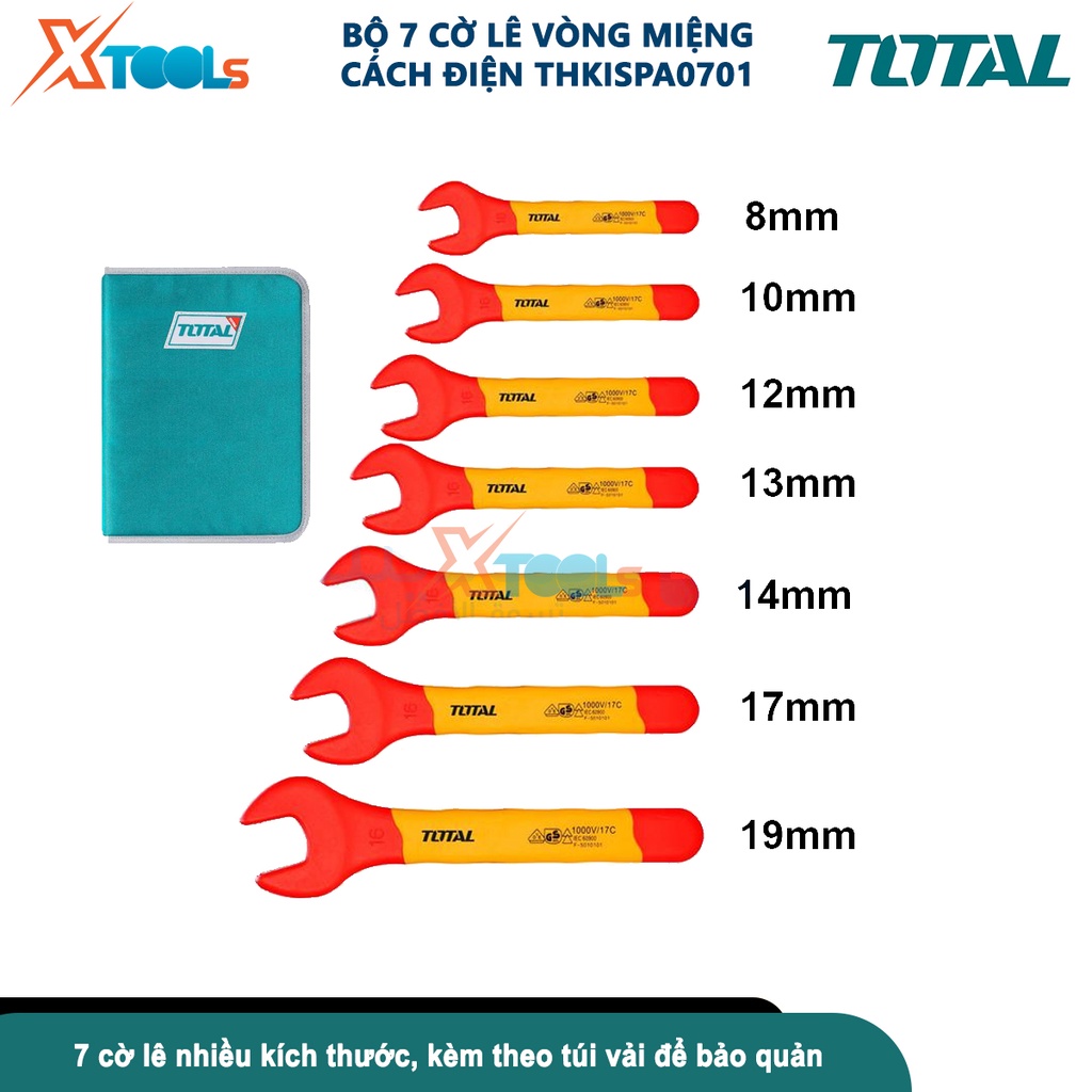 Bộ cờ lê cách điện 7 chi tiết THKISPA0701, cách điện lên tới 1000V, gồm các size 8mm - 19mm [CHÍNH HÃNG][XTOOLS]
